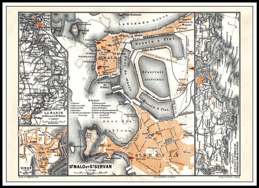 Map-Saint-Malo-et-Saint-SERVAN-France-1909 - Tavelbutiken