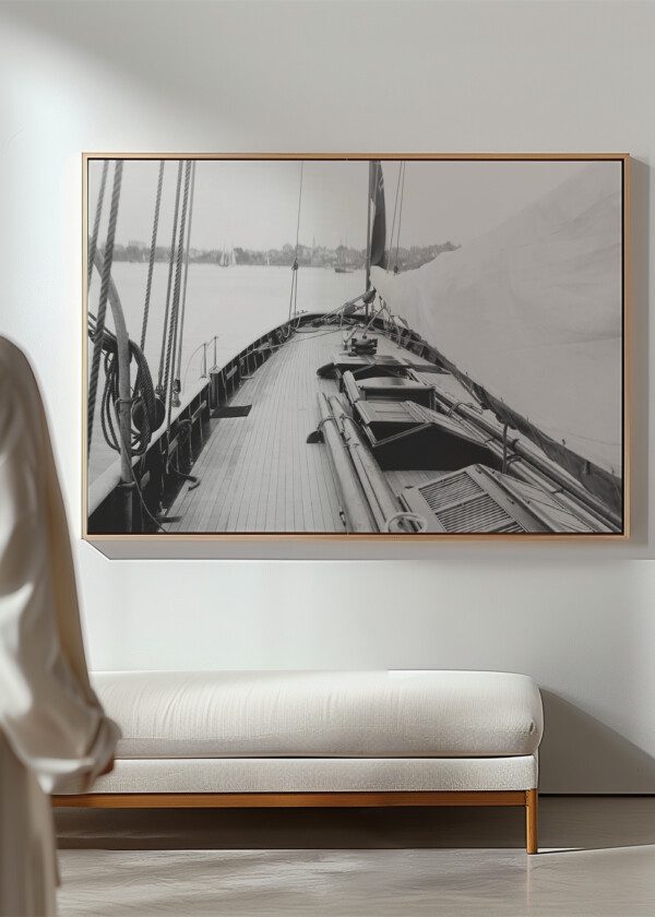 THE DECK OF GAFF CUTTER YACHT GALATEA 1880