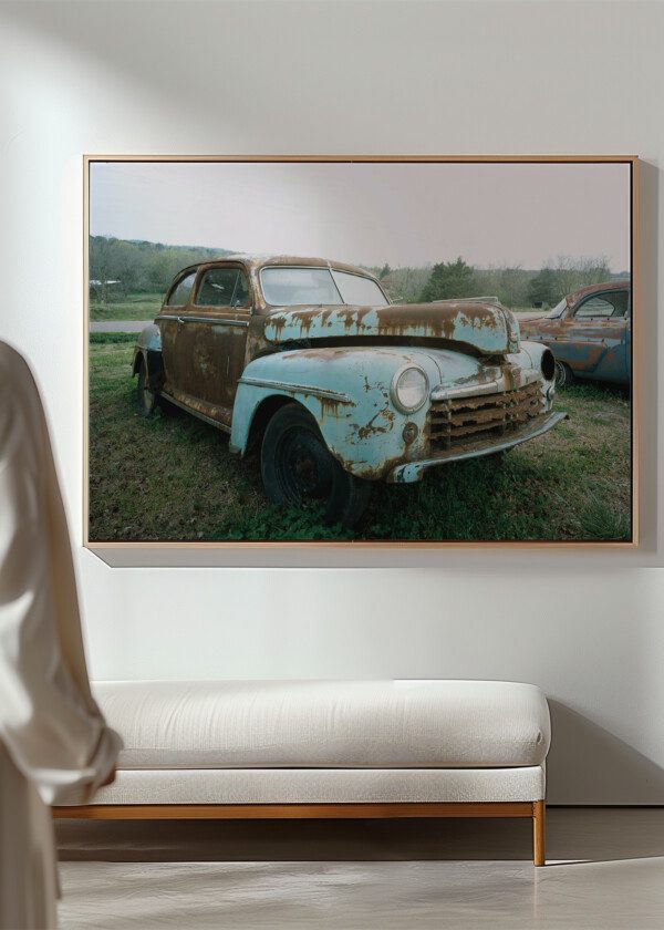 ABANDONED CAR ALONG THE ROAD IN SOUTHERN UNITED STATES