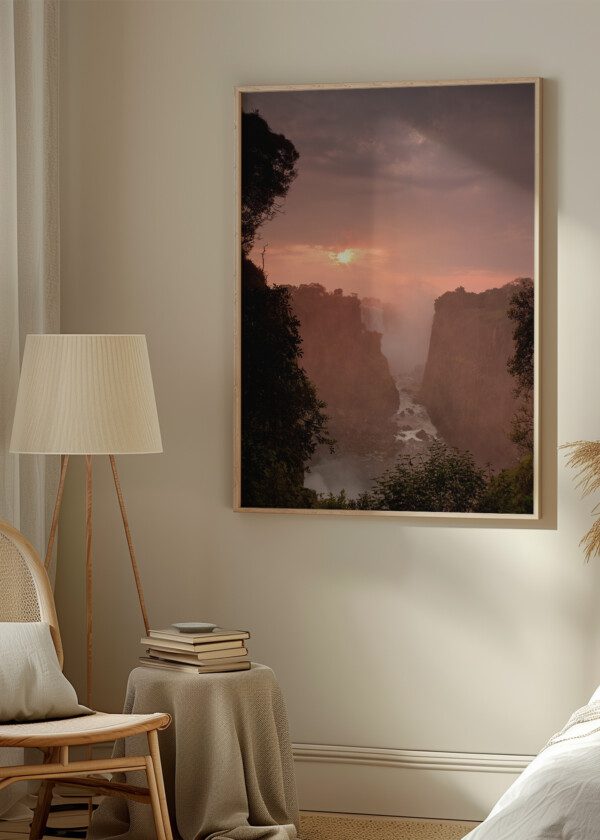 WATERFALL IN SUNSET