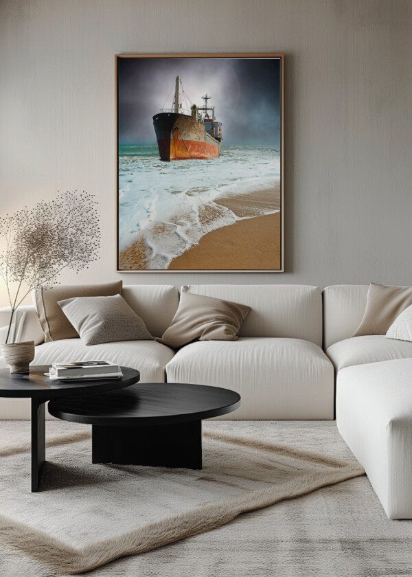 CARGO BOAT AT SANDY BEACH
