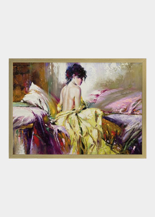PAINTING. WOMAN ON THE EDGE OF THE BED
