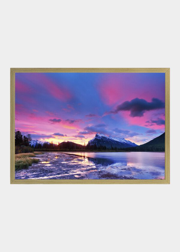 MOUNTAIN LAKE UNDER RED-BLUE SKY