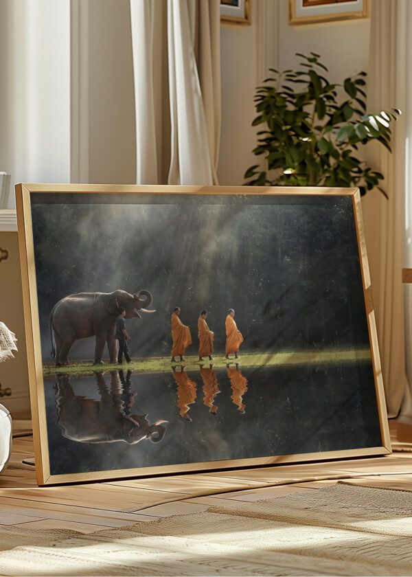 ELEPHANT AND INDIAN MONKS