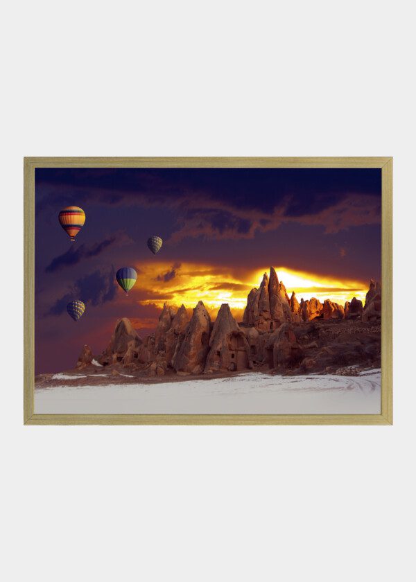 HOT AIR BALLOONS OVER STEEP MOUNTAINS