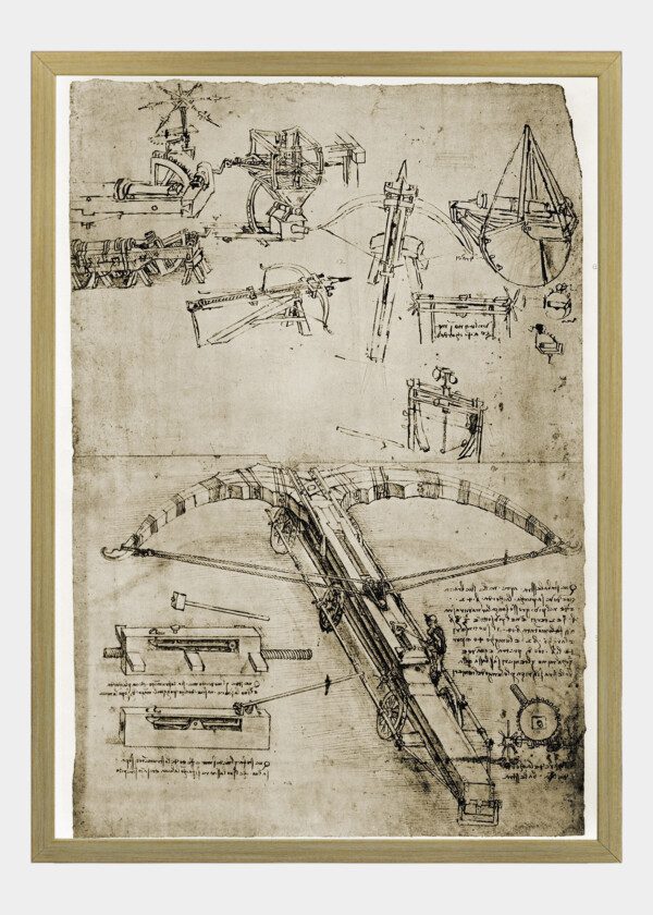 DRAWING BY LEONARDO DA VINCI. GIANT CROSSBOW