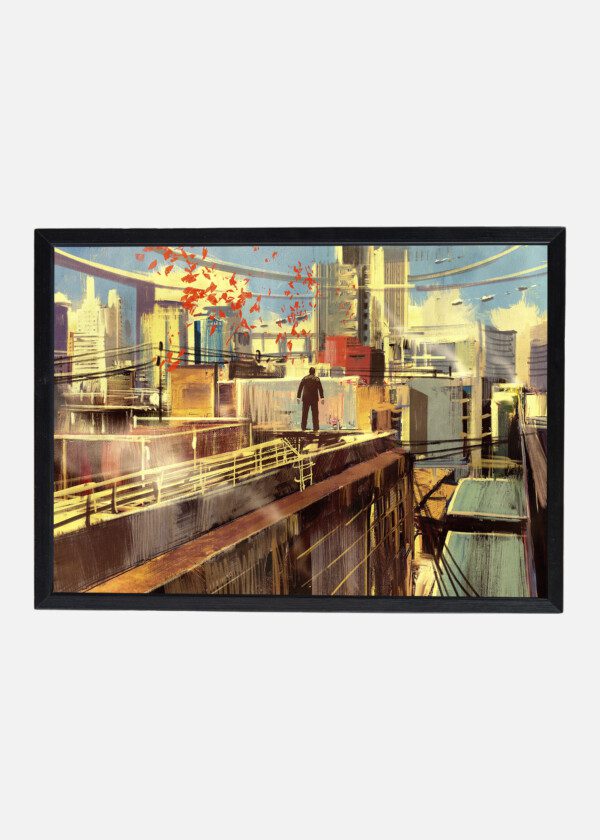 ILLUSTRATION. MAN ON ROOFTOP