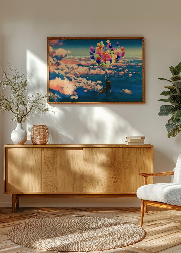ILLUSTRATION FLYING AWAY WITH BALLOONS