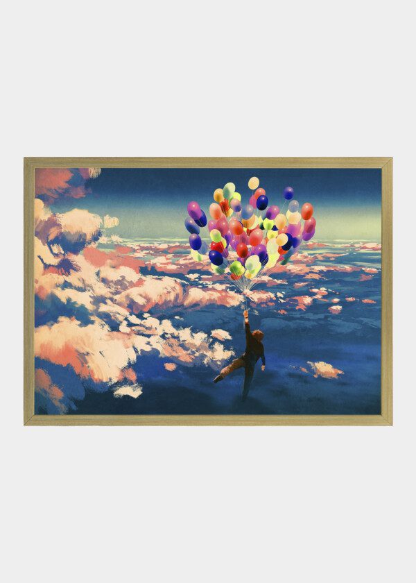 ILLUSTRATION FLYING AWAY WITH BALLOONS