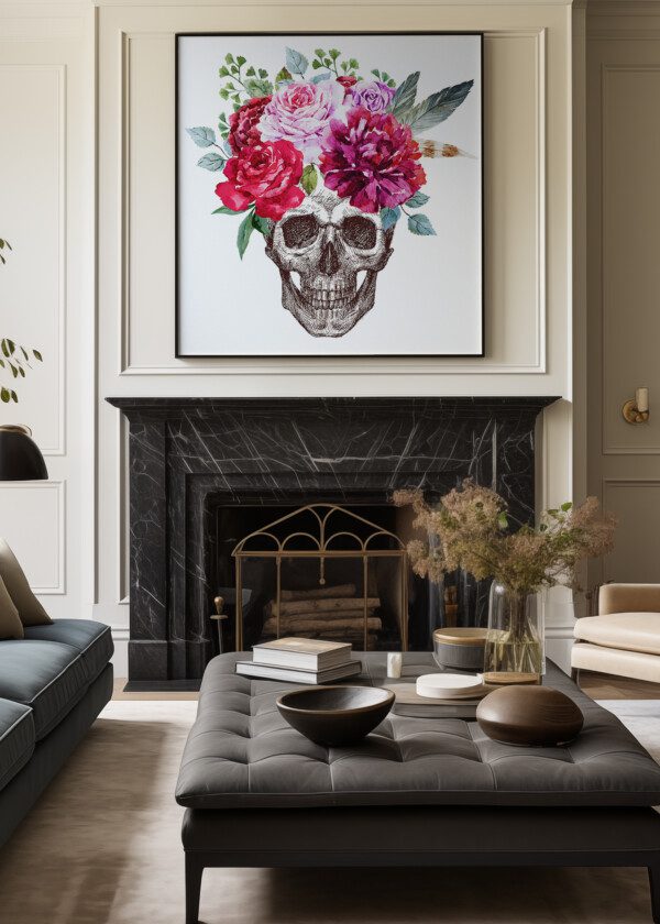 ILLUSTRATION. SKULL AND FLOWERS