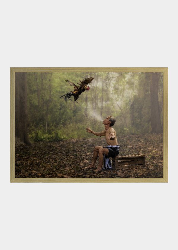 ASIAN MAN WITH ROOSTER