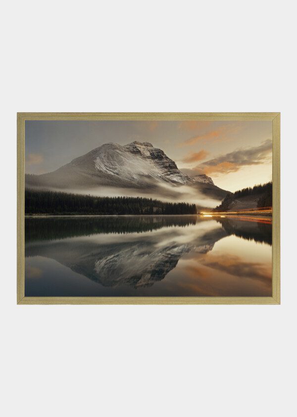 MOUNTAINS AND LAKE IN EVENING LIGHT