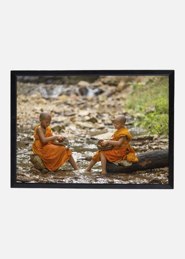 BUDDHIST BOYS WASHING DISHES