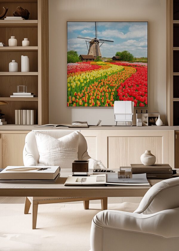HOLLAND. TULIPS AND WINDMILL