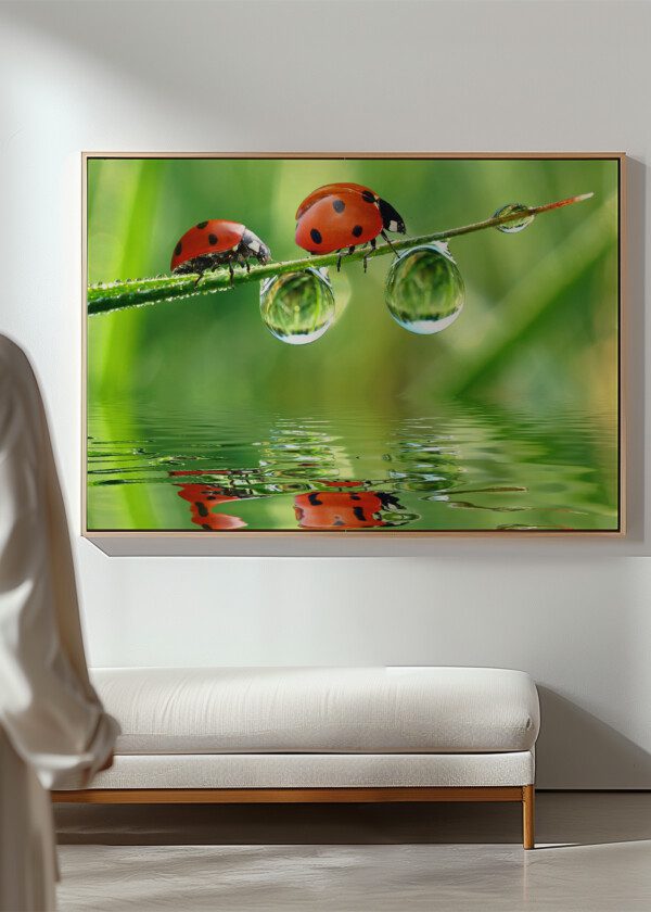 LADYBUGS ON GRASS STRAW