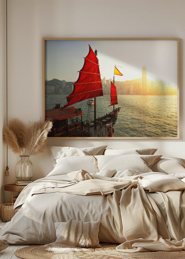 BOAT WITH RED SAILS