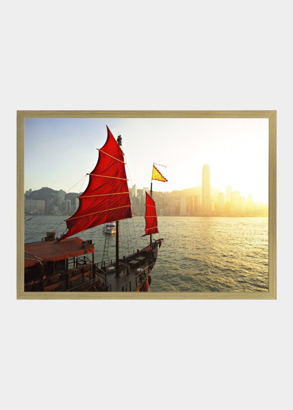 BOAT WITH RED SAILS