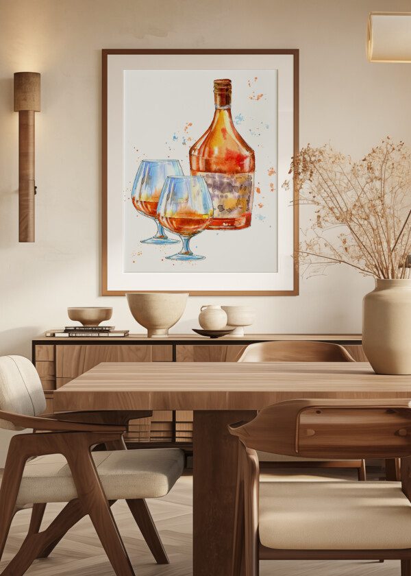 ILLUSTRATION. COGNAC BOTTLE AND GLASS
