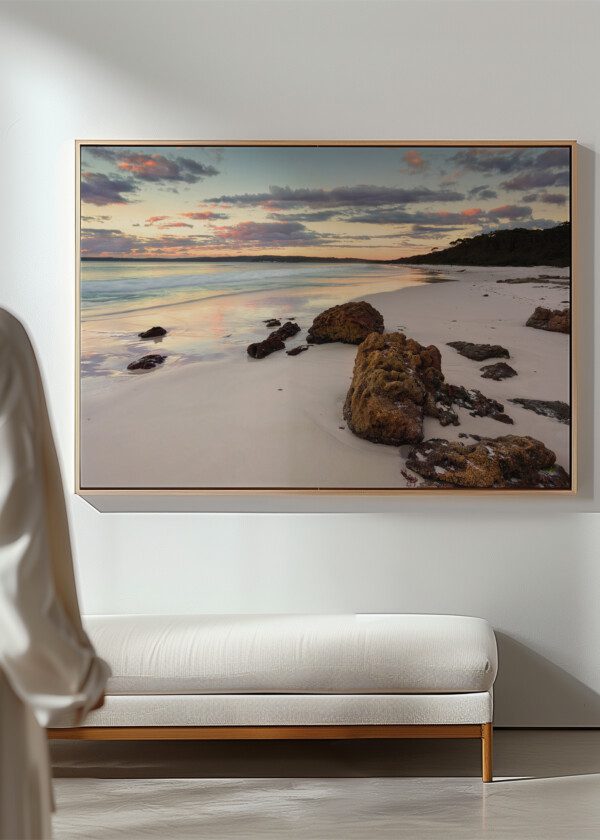ROCKS ON SNOWY BEACH