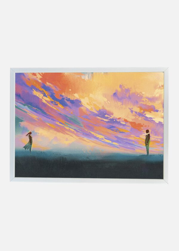 ILLUSTRATION. PEOPLE UNDER RED SKY