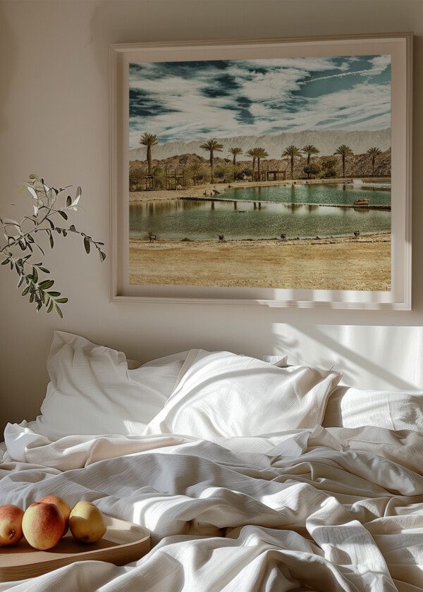 PALM TREES AROUND POND