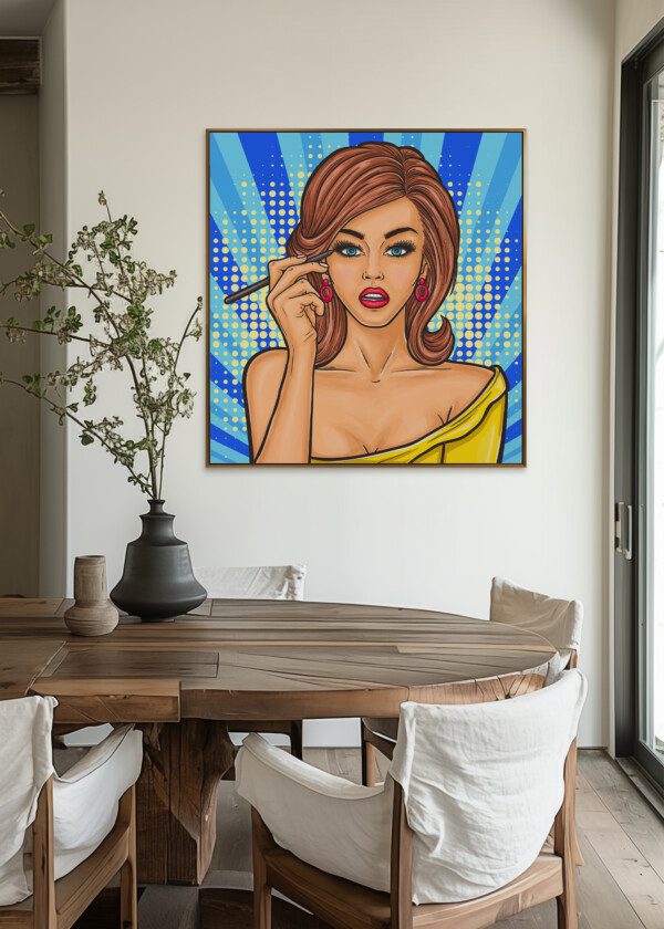 POP ART PRETTY GIRL HOLDING A PENCIL EYE MAKEUP