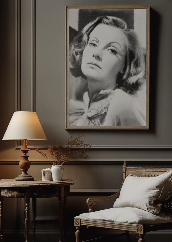 MOVIE STILL FROM THE LOVE GODDESSES SHOWING GRETA GARBO, HEAD-AND-SHOULDERS PORTRAIT, FACING FRONT1965