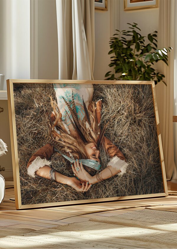 BEAUTIFUL YOUNG BOHO GIRL IN JACKET LYING DOWN ON GRASS