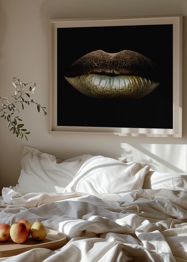 GOLDEN LIPS ON BLACK BACKGROUND