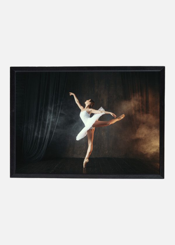 BALLERINA IN WHITE DRESS DANCING IN BALLET CLASS