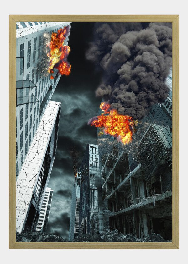 DETAILED DESTRUCTION OF FICTITIOUS CITY WITH FIRES