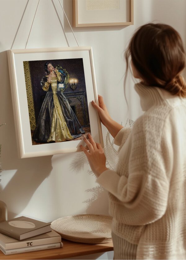RENAISSANCE STYLE - BEAUTIFUL YOUNG WOMAN IN THE LUSH EXPENSIVE DRESS IN AN OLD PALACE