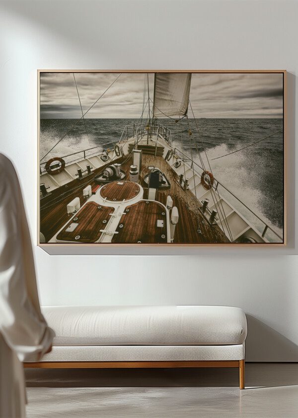 SAILING YACHT AT SUNSET DURING A STORM