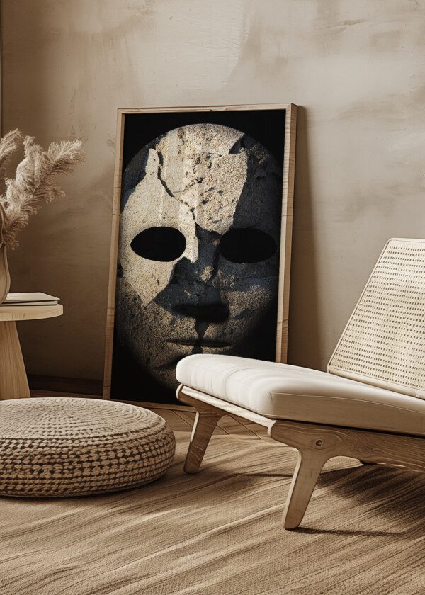 TEXTURED MASK WITH CRACKED DRY SAND PAINTED SURFACE
