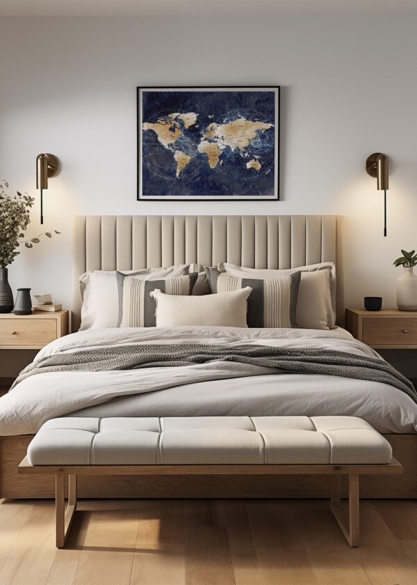 WORLD MAP WITH DOUBLE MAPS, INVERTED IN BLUE RASTER