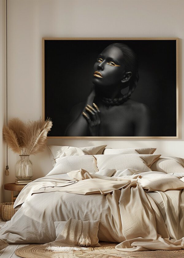 BLACK PAINTED WOMAN WITH GOLDEN LIPS