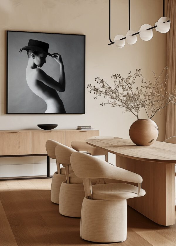 BLACK AND WHITE FASHION PORTRAIT OF NAKED LADY WITH HAT
