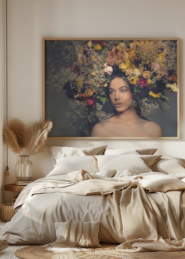BEAUTIFUL WOMAN WITH WREATH OF ROSES