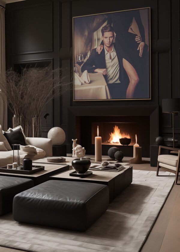 SEXY WELL-DRESSED YOUNG COUPLE IN LUXURY INTERIOR