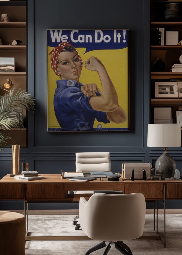WE CAN DO IT!' WORLD WAR 2 POSTER BOOSTING MORALE OF AMERICAN WOMEN CONTRIBUTING TO THE WAR EFFORT