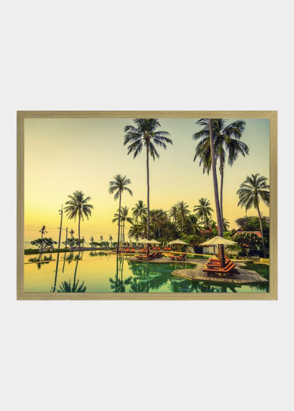 TWILIGHT TIME SUNSET UMBRELLA DECK CHAIR POOL - VINTAGE FILTER EFFECT
