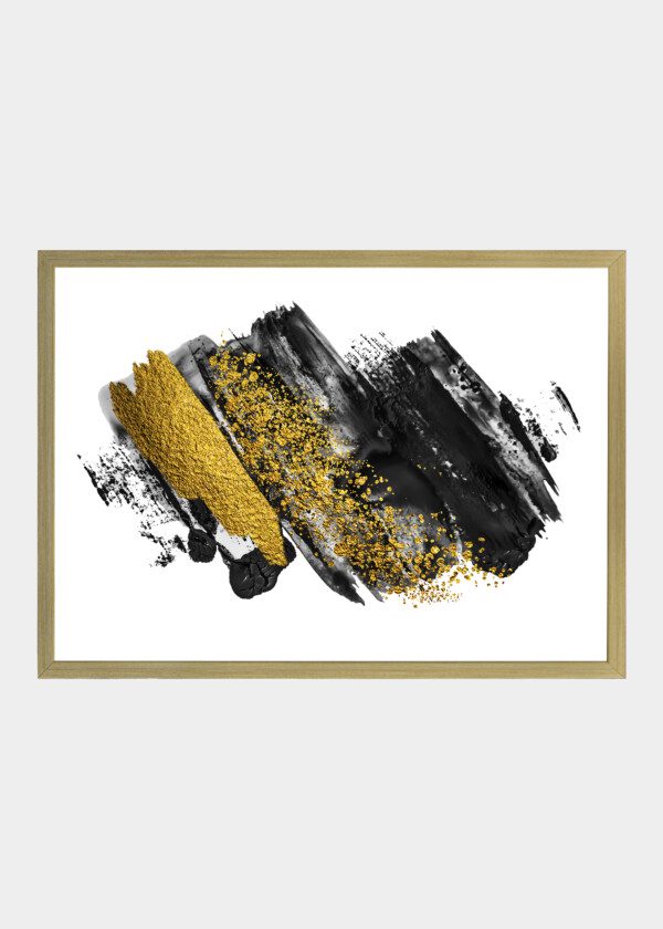 ART AND GOLD. BLACK PAINT STROKE TEXTURE ON WHITE PAPER