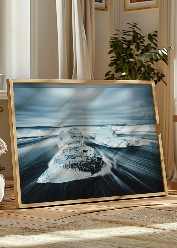 INCREDIBLE PIECE OF THE ICEBERG SPARKLE ON BLACK SAND