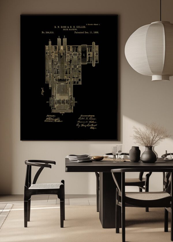 Motiv: Patent Print - Brick Machine . Miljöbild - Upphängd på väggen i tavelram