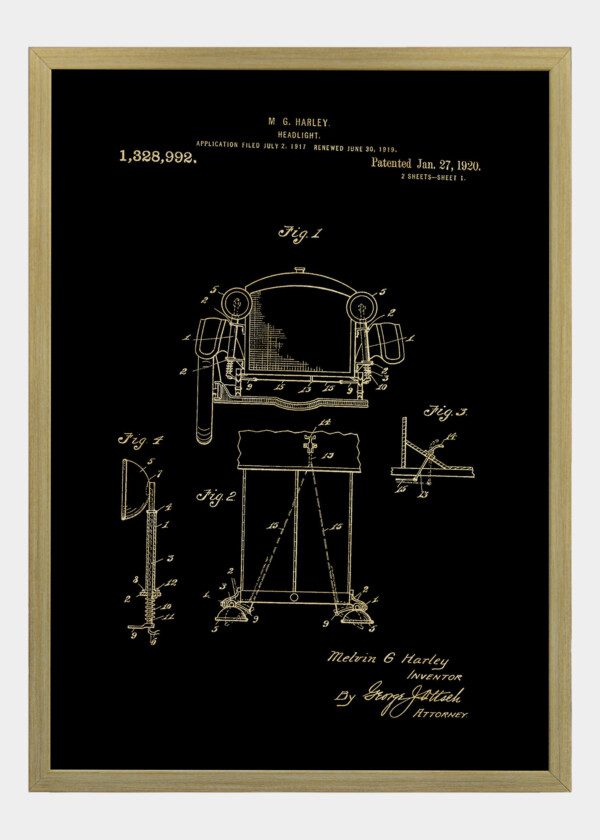 Motiv: Patent Print - M.G Harley Headlight Fig1
